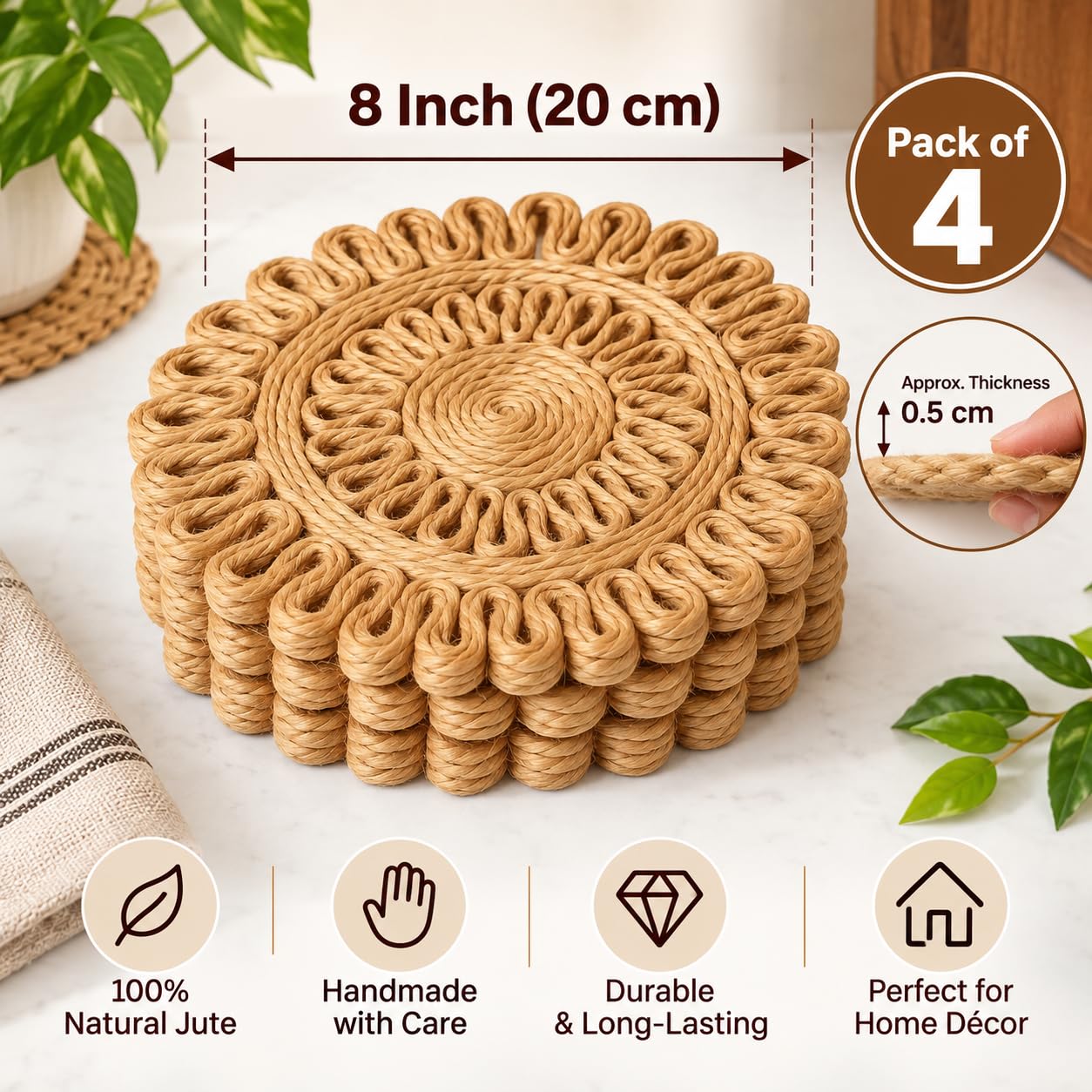 Handmade Jute Coasters - Natural & Durable -2