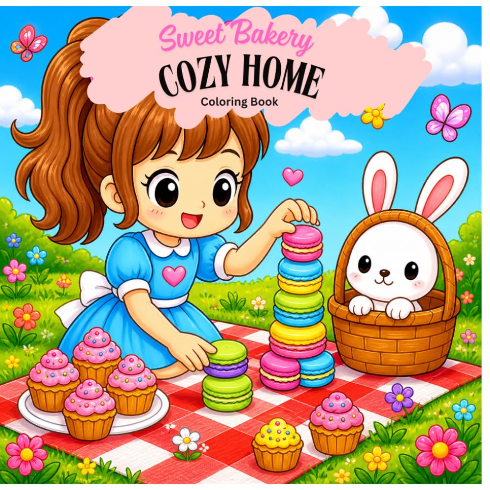 Sweet Bakery Cozy Home Coloring Book: Cute Kawaii Bakery Coloring Pages with Cupcakes, Desserts, Bunny Friends, and Relaxing Cozy Scenes for Kids and Teens