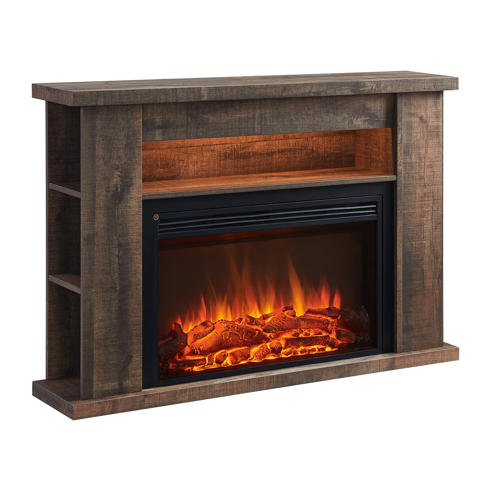 Flamme Rustic Dark Oak 51" Lipson Electric Fireplace Suite Colour With Storage Shelves Includes 2000W Heater With Glass Fronted Flame Effect, Remote Control
