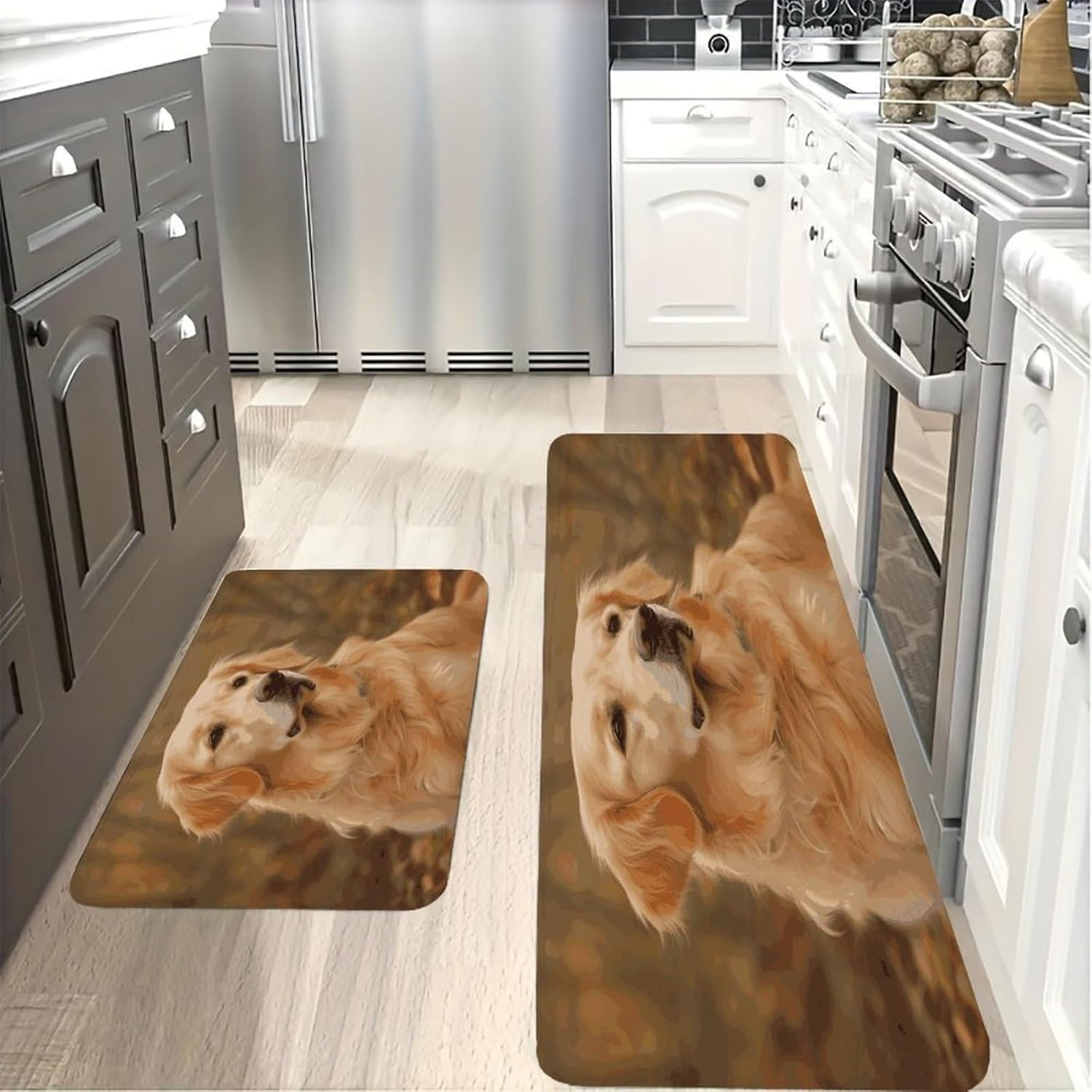 Golden Retriever Kitchen Mats with 2PCS Non-Slip Washable,Kitchen Rug Heavy Duty Durable, Floor Mats for Kitchen,Office,Sink,Laundry