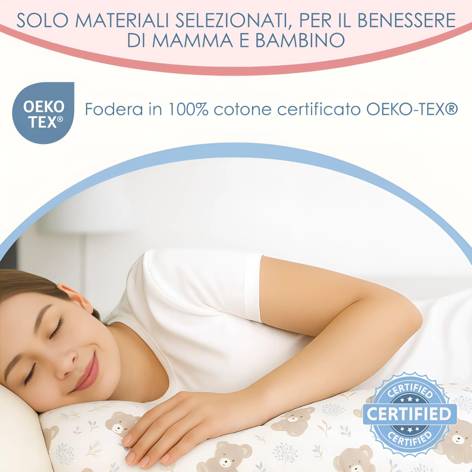 baby idea - Babysanity Cuscino Gravidanza per Dormire e Allattamento – Supporto per Neonato - Forma Ergonomica XXL - Federa Sfoderabile e Lavabile 100% Cotone – Made in Italy (Orsetto Azzurro)