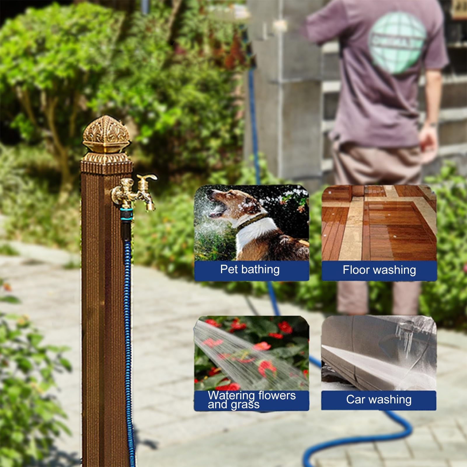 Grifo de Columna de Agua para jardín Vertical Exterior de 43,3 Pulgadas, Extensor de Manguera, Grifo de hidrante para riego eficiente y Agua Potable, Montaje en Suelo, du