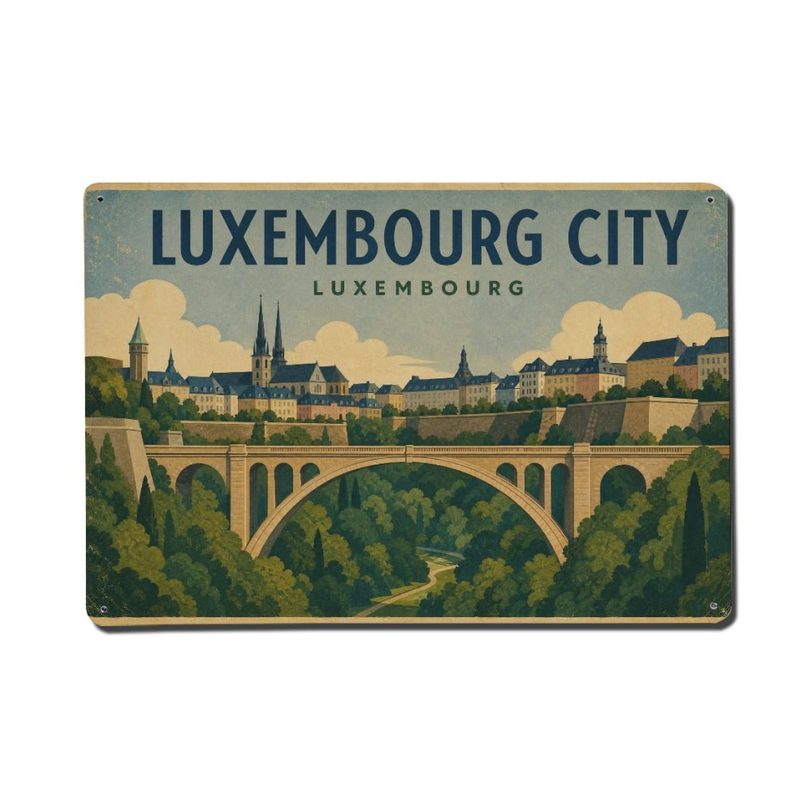 Metal Tin Sign Vintage Travel Luxembourg Luxembourg City