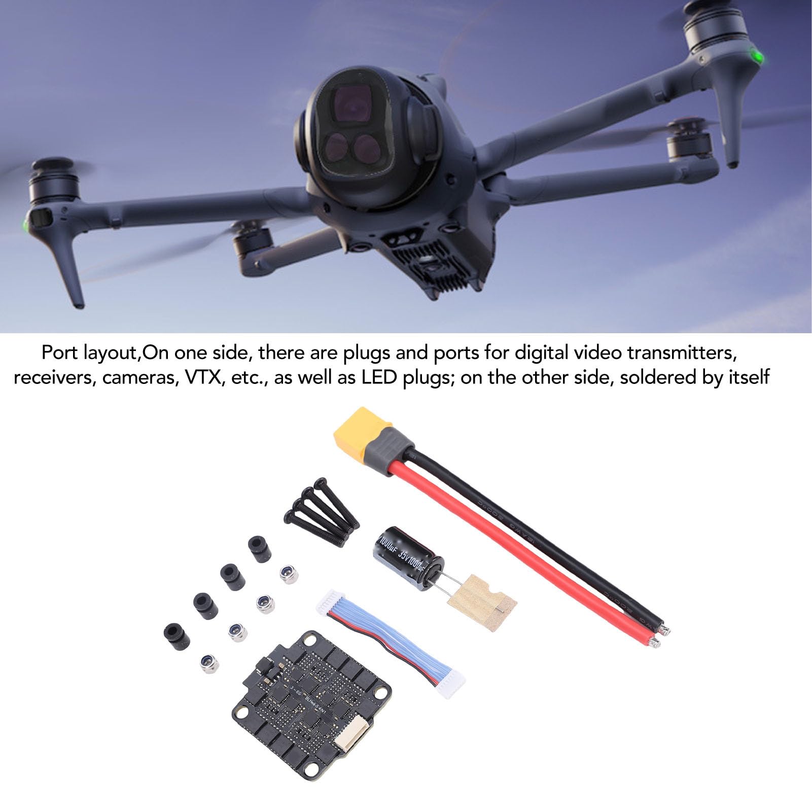 Cocoarm Zestaw Kontrolera Lotu ESC, Plastikowa Płytka Kontrolera Lotu F722 z 60A ESC, Szybka Aktualizacja Oprogramowania Sprzętowego, Bezprzewodowa Zmiana Kierunku Silnika, dla Drona RC 7 Cali 8