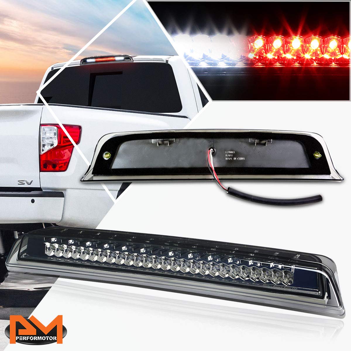 PM PERFORMOTOR Compatible with Titan/Frontier 04-16 LED Third 3RD Tail Brake Light with Cargo Lamp Bar Smoked