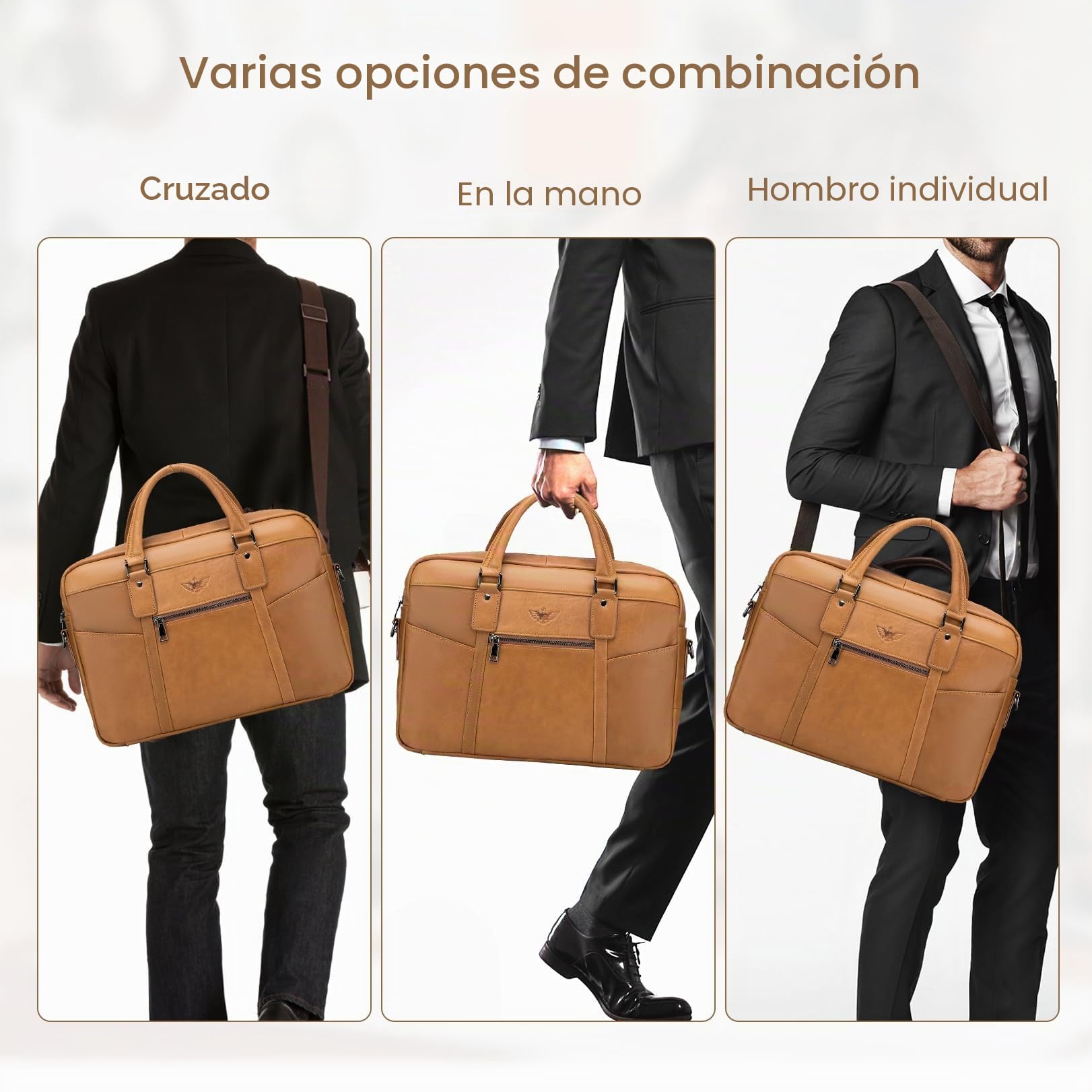 BAGZY Maletin para Ordenador Portátil 15.6 Pulgadas Regalo Hombre Maletín de Cuero Genuino Bolso Hombre Bandolera para Portátil Bolso Mensajero Negocios (Marrón)