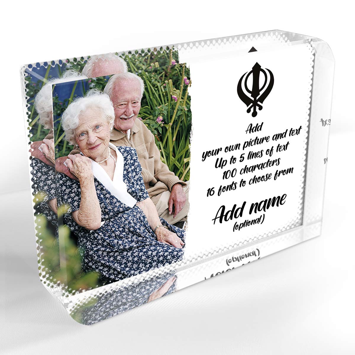 ShopQuality4U Personalised Sikhism Crystal Block with Own Picture and Text, White Background Large Printed Crystal Block, Custom Religious Photo Glass Block, Birthday Present