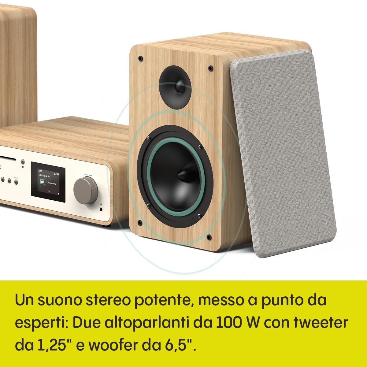 Pure Classic Stereo HiFi Music System 100 W Radio Internet DAB+/FM Bluetooth CD USB Spotify Cotton White/Oak