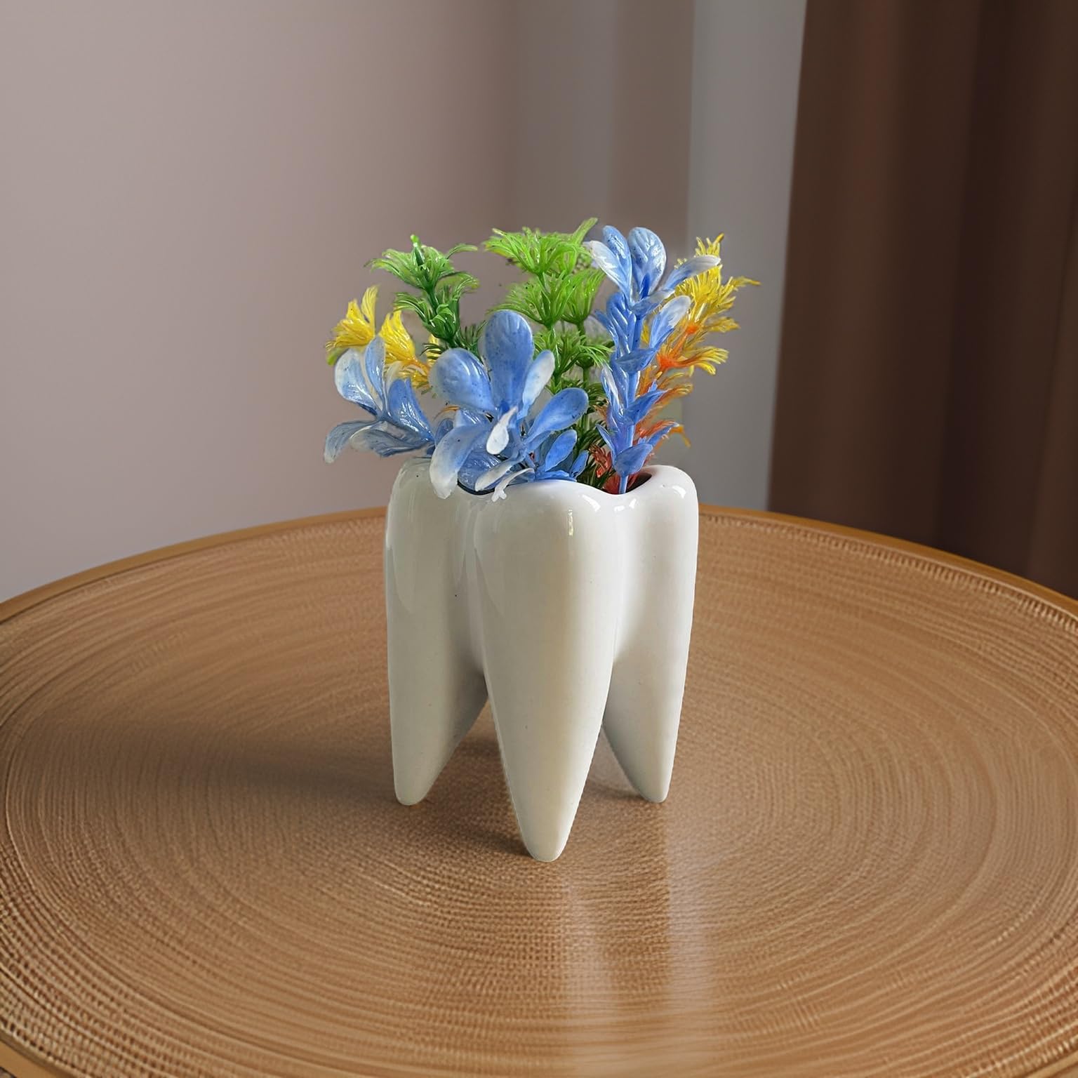 White Ceramic Flower vase Tooth Shape Decoration Flower vase Dental Clinic Table top Decoration