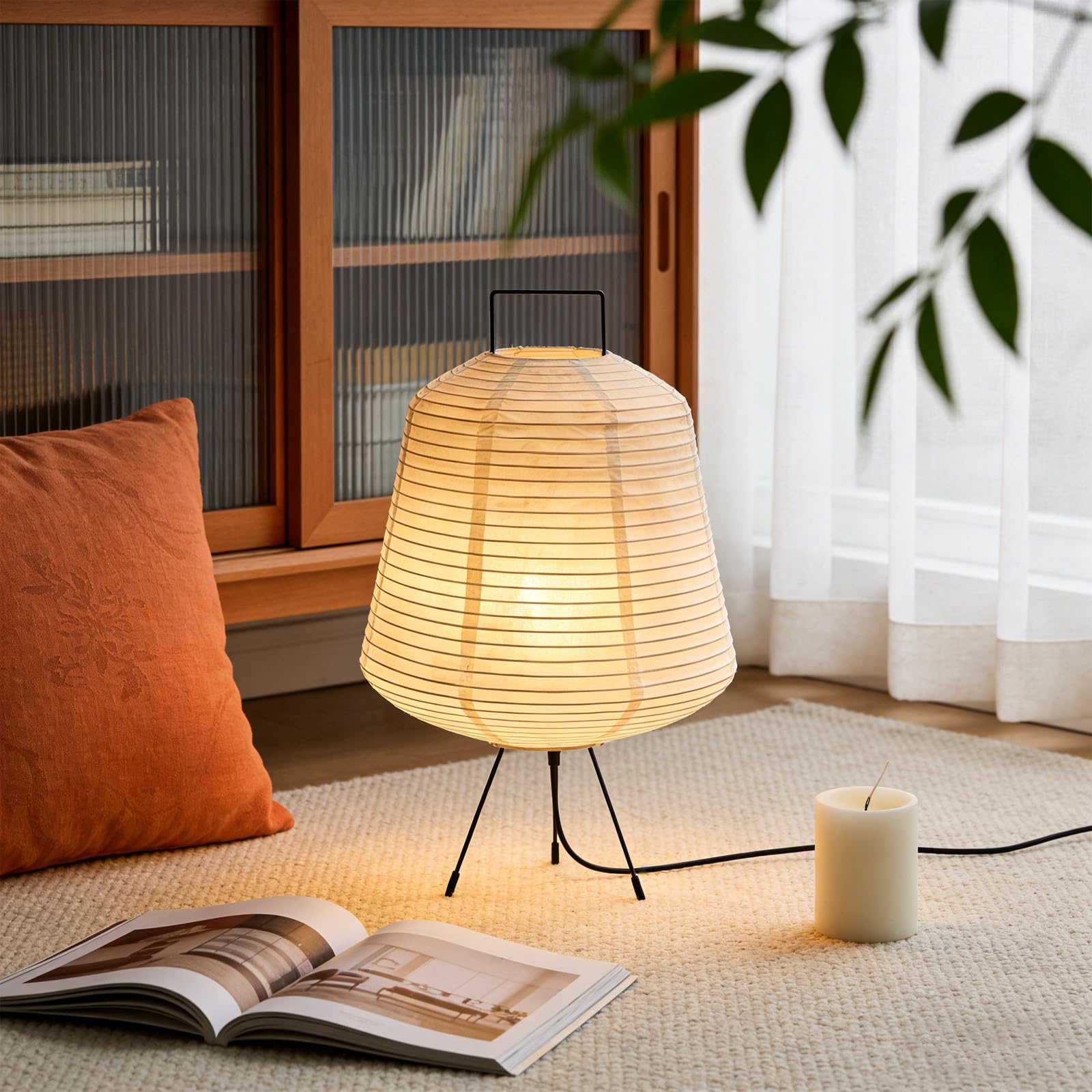 Abat-jour en papier de riz, lampe de chevet, lampadaire, lampe de table, avec douille E27, lampe suspendue, lampe en papier, câble de 2 m, hauteur 36 cm (ampoule non incluse)
