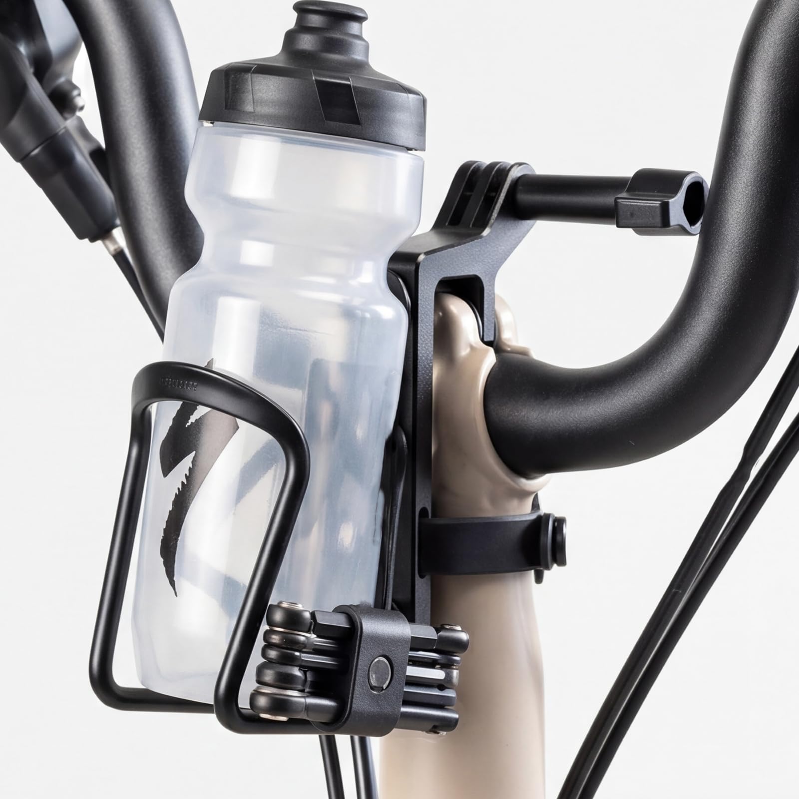 Portabottiglie integrato per bici in lega di alluminio antiscivolo | EcoGleam Portabottiglie esteso integrato per bici, leggero, in lega di alluminio, staffa antiscivolo, cinghie e