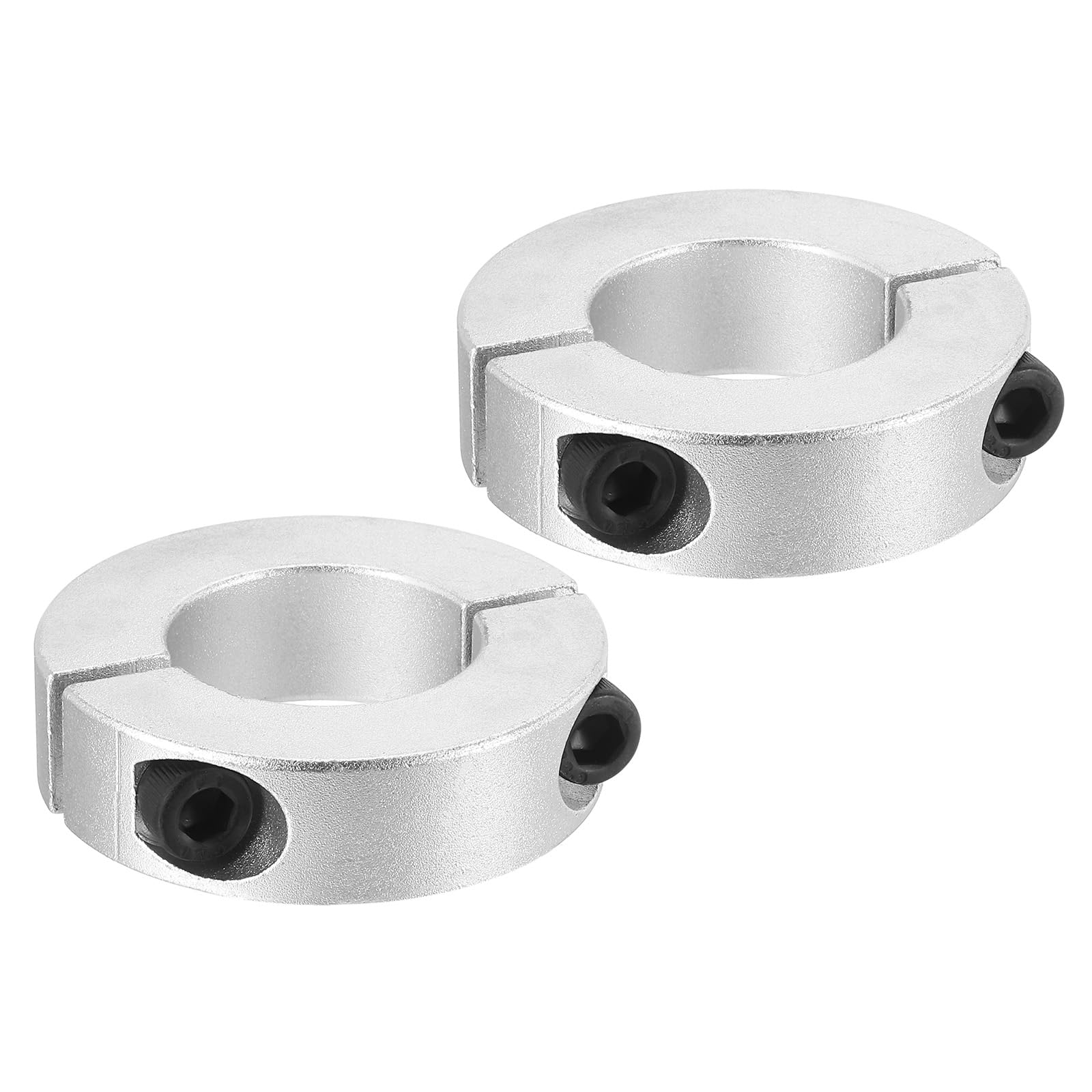 PATIKIL Otwór 30 mm podwójny podział kołnierz wału zaciskowego 50 mm OD 15 mm grubość, 2 szt. Kołnierz blokujący ze stopu aluminium styl zacisk ze śrubą mocującą do przemysłu mechanicznego, srebrny