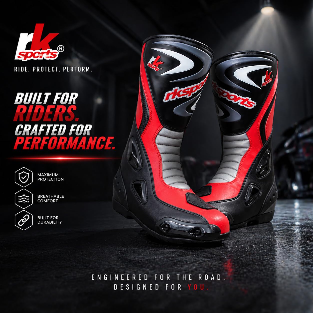 LV14 Bottes de moto en cuir blindé imperméables Noir/bleu/rouge