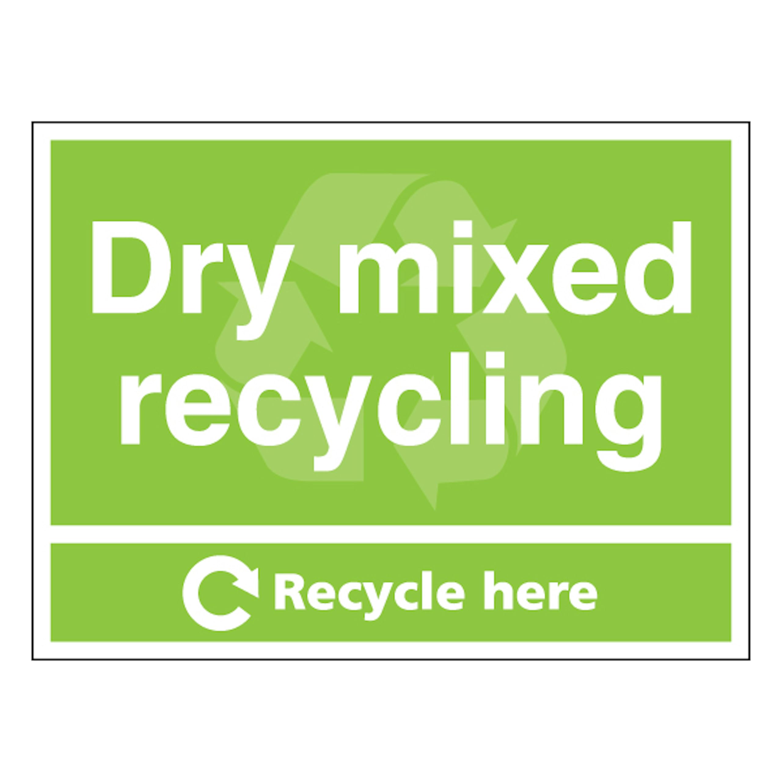 Dry Mixed Recycling - Recycle Here - Landscape 200 x 150 mm - Perspex Clear Cast Acrylic