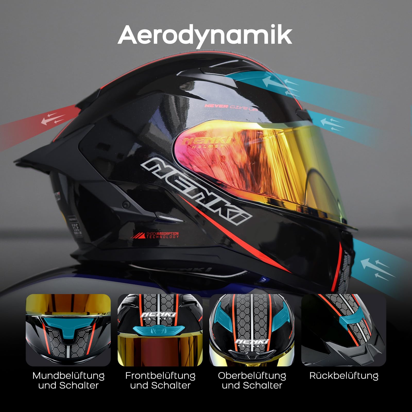 Motorradhelm Frauen und Männer ECE 22.06 Geprüft - Motorrad Integralhelm mit Sonnenblende, Belüftungssystem & abnehmbarem Innenfutter