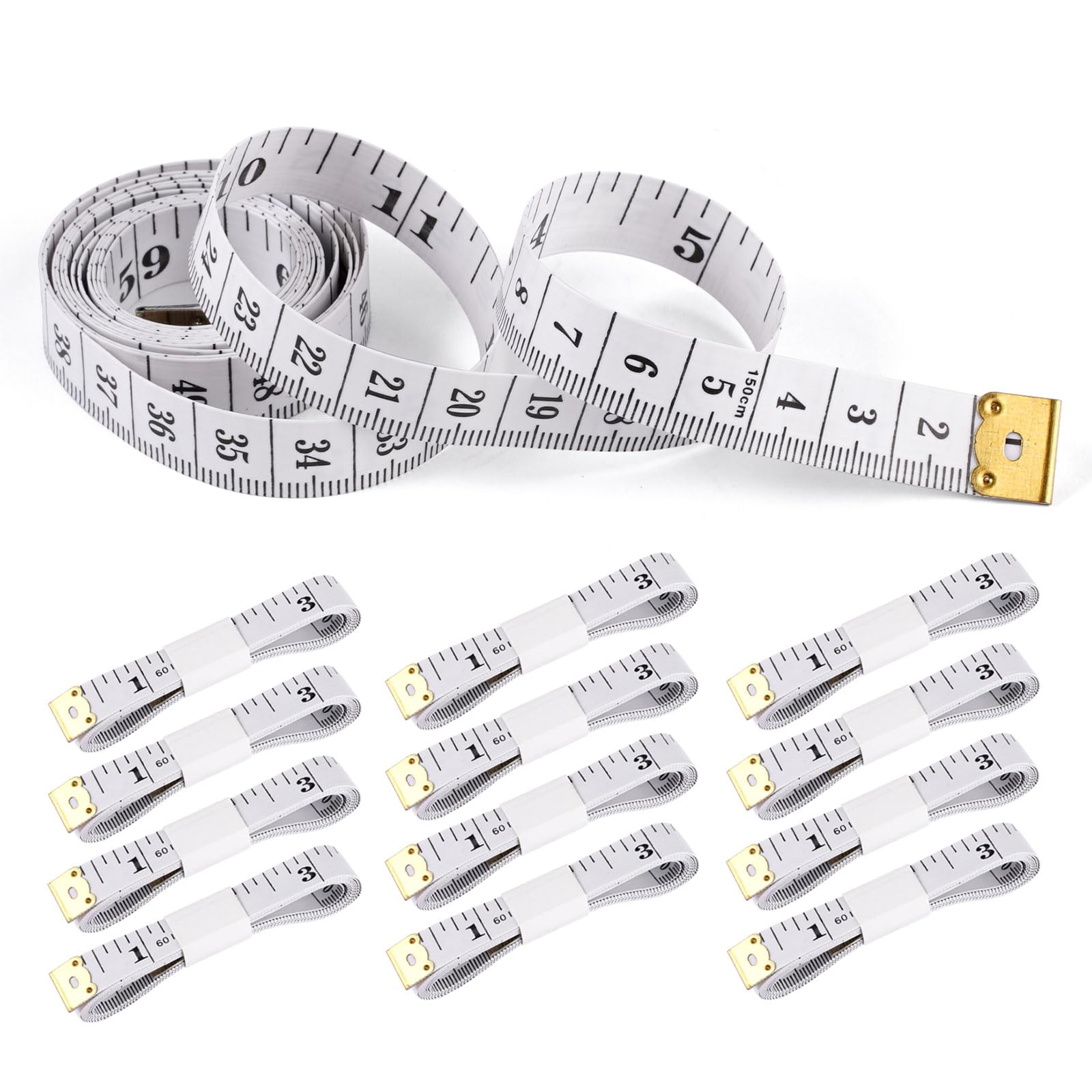 12 Piezas Doble Cara Cinta Metrica Costura 150 cm/60 Pulgadas, Metros para Danza Flexible, Metro Costura para Tomar Medidas Corporales y Proyectos de Confección de Ropa DIY, (Blanco)
