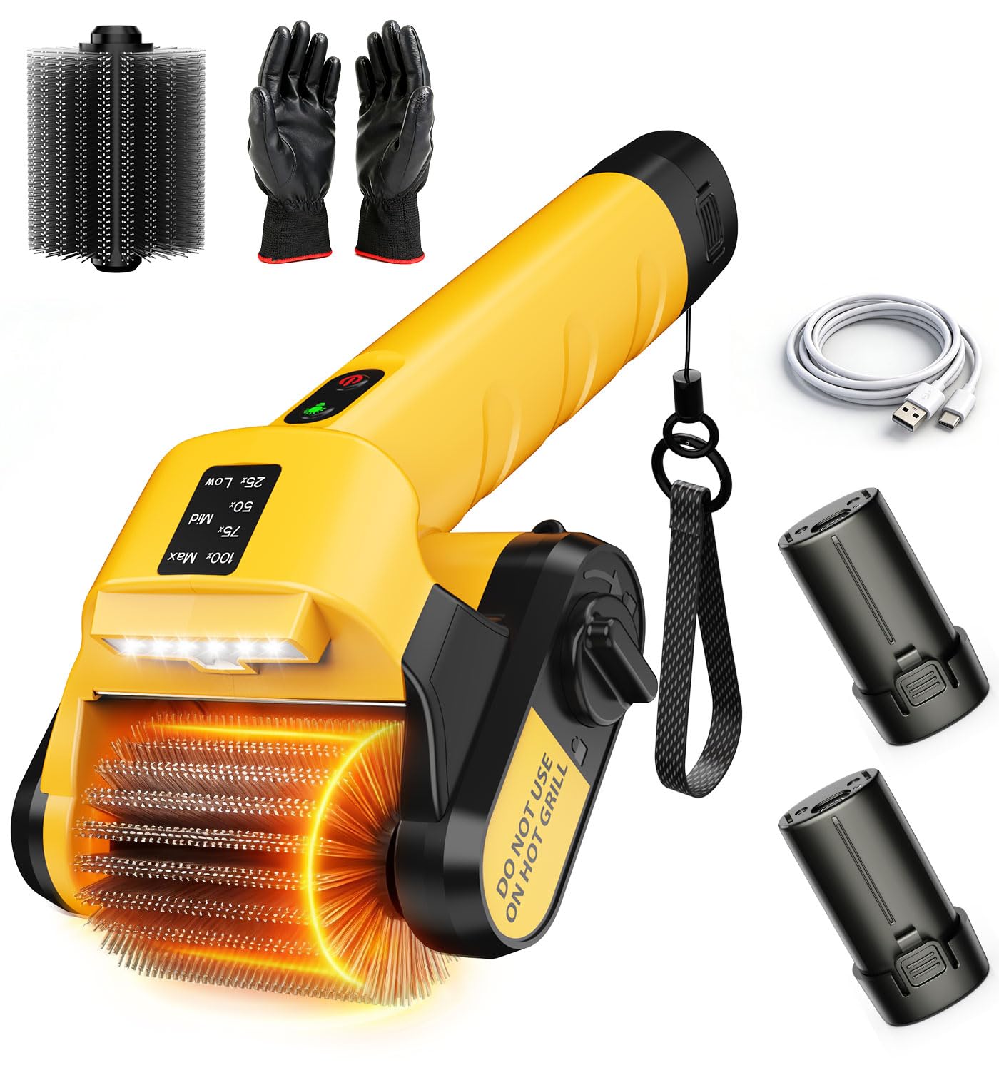 Qimedo Electric Grill Brush, 800RPM Powerful Cordless BBQ Grill Cleaner with 2 Rechargeable 2500mAh Batteries, 3 Speed Adjustable & 350 Mins Runtime, for Barbecue Grate Flat Top Grills