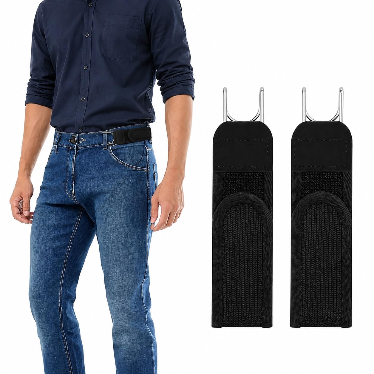 Buckleless Belt Hook Tactical Metal Hook Elastic Belt Unisex Buckle-Less Invisible Waist Belts for Work & Edc (PAIR)-image-39