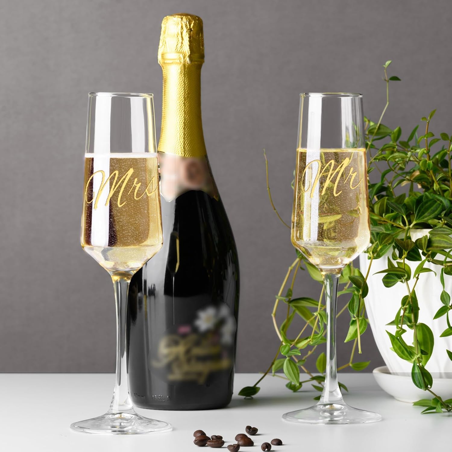 new years gifts for couples mr and mrs champagne flute pair on table