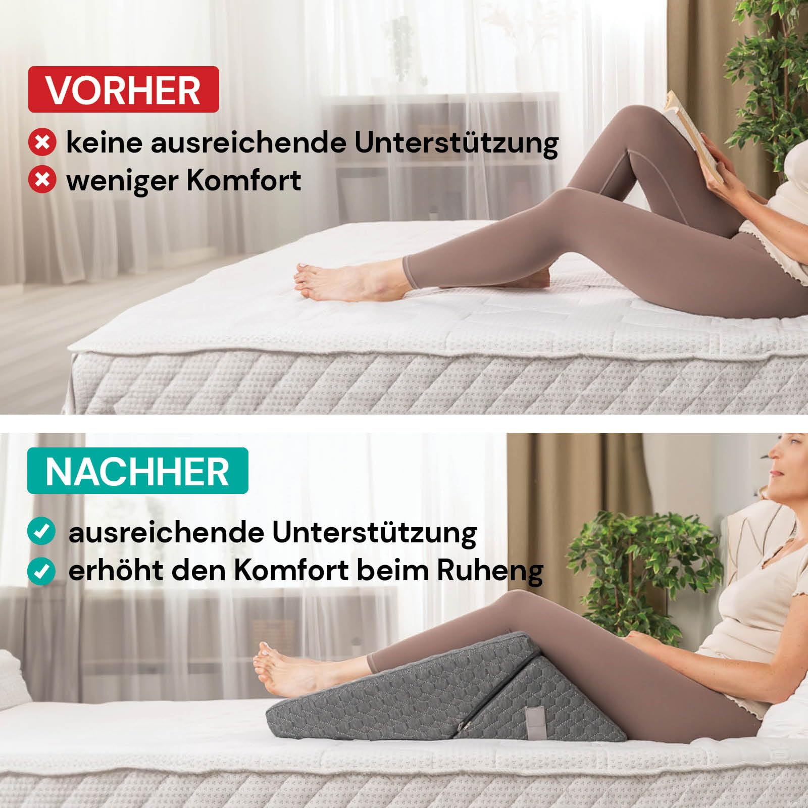 Vitapur Cojín de lectura 3 en 1 - Respaldo ergonómico con brazos ajustables y cojín cervical extraíble - Para cama, sofá y sillón - Funda transpirable - Gris