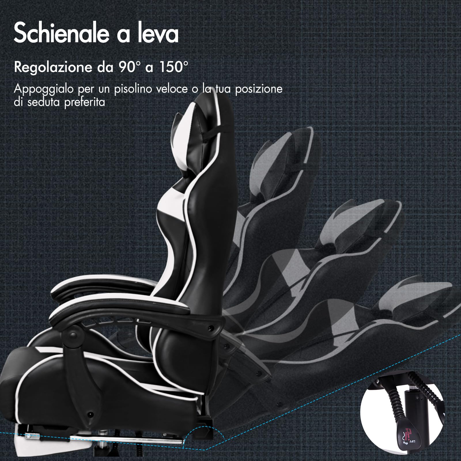 ALFORDSON Sedia Gaming Massaggiante, Sedia Gamer Professionale, Cuscino Lombare & Poggiatesta, Poltrona Ergonomica da Ufficio con Poggiapiedi, Portata 180 kg, Regolabile 90-150°, Similpelle(Bianca) | Poltrona Gamer in Similpelle Serie VOGLER, Schienale re