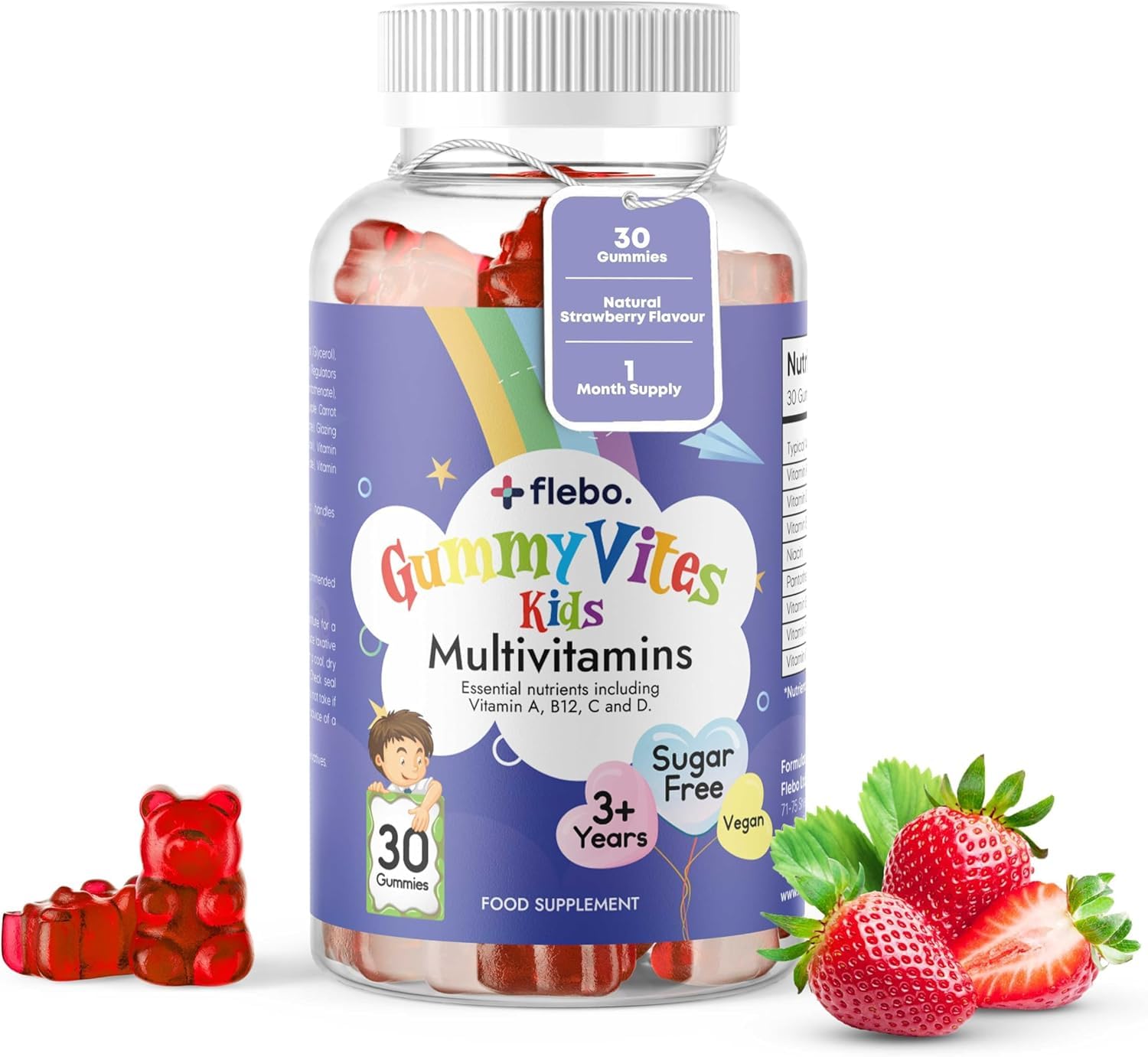 Kids Multivitamin Gummies (3-12 Years) - Kids Vitamins Gummies (30) - Vitamin A,B6,B12,C,D and E - Chewable Childrens Vitamins for Immunity, Bone Health & Energy Support - Strawberry Flavour