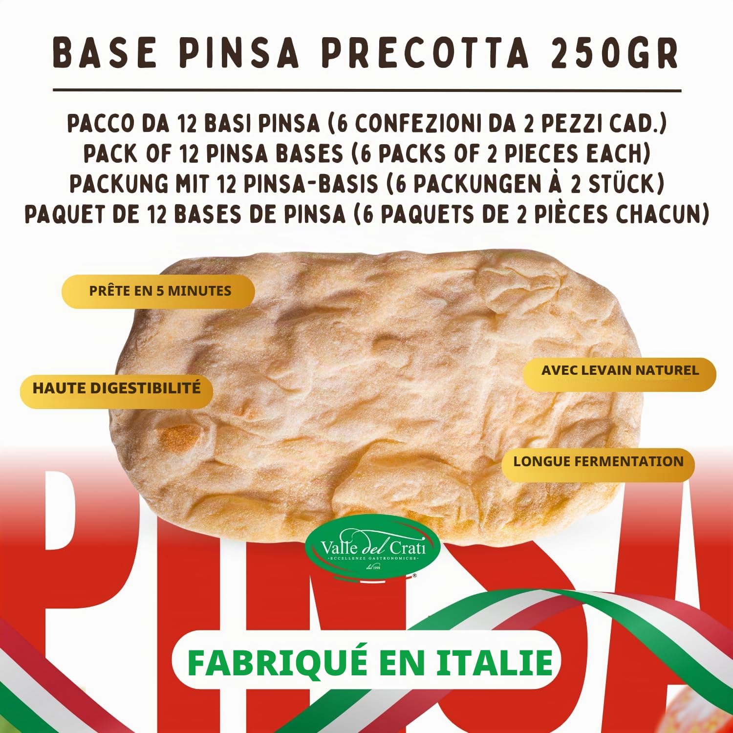 Valle del Crati 12 bases Pinsa italiennes | Pinsa prête en 5 minutes, Levain long, produit en Calabre, bases Pinsa de 250 grammes chacune
