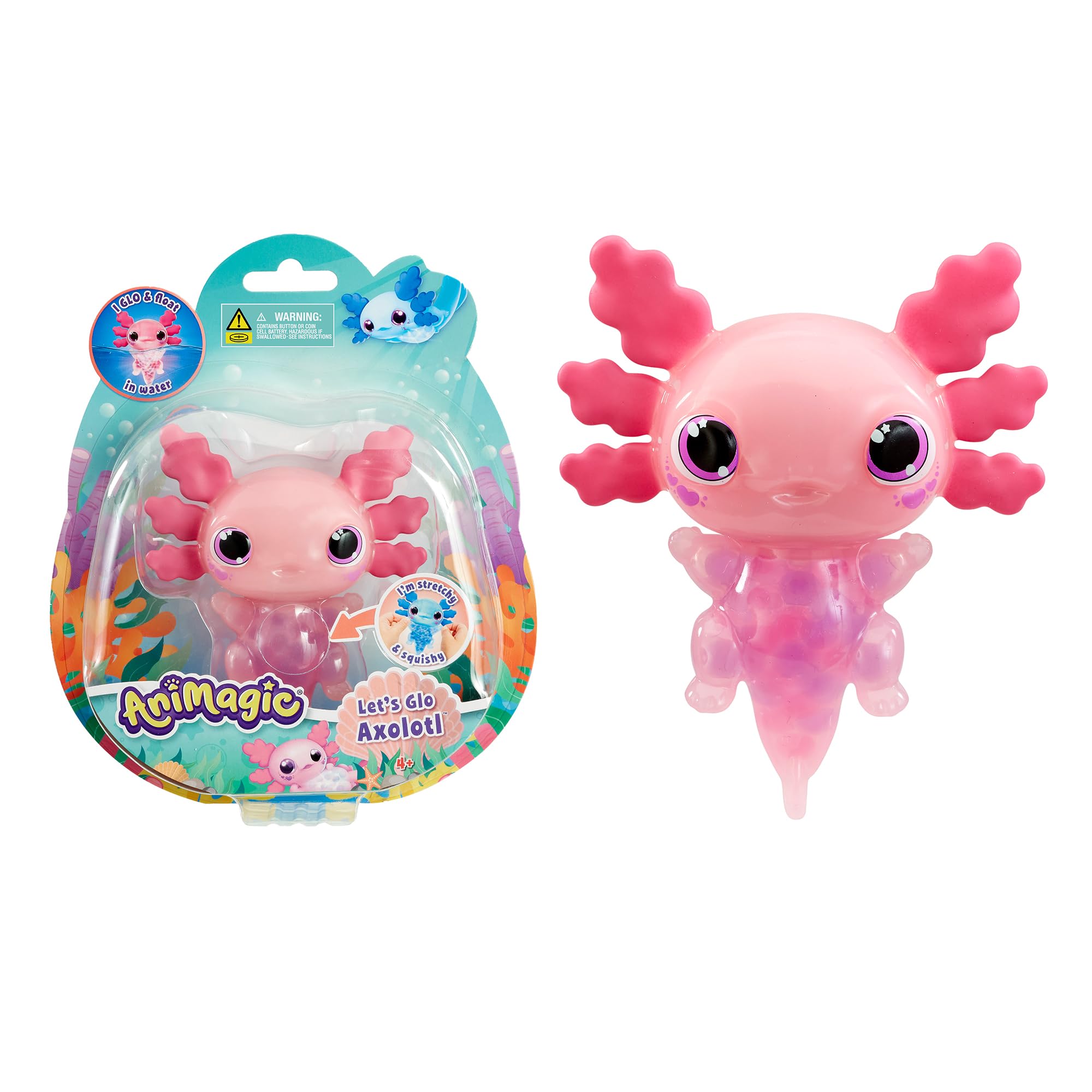 Bizak Animagic Axolotl Electronic and Light Pet, Pink, + 4 Years, Sensory Play & Touch Experience, Extendable Body, Floats & Glows in Water (64550393-2)