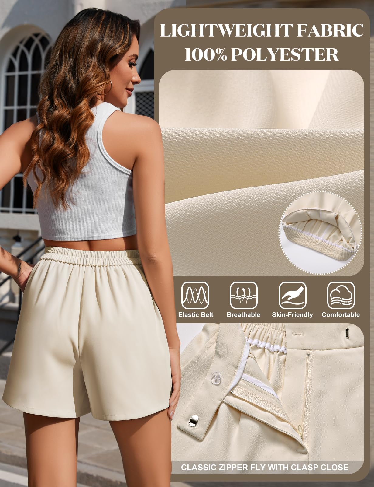 Xnova Pantaloncini da Donna Eleganti e Casual a Gamba Larga, Loose Shorts Vita Alta con Tasche Laterali, Pantaloni Corti con Chiusura Lampo Estivi