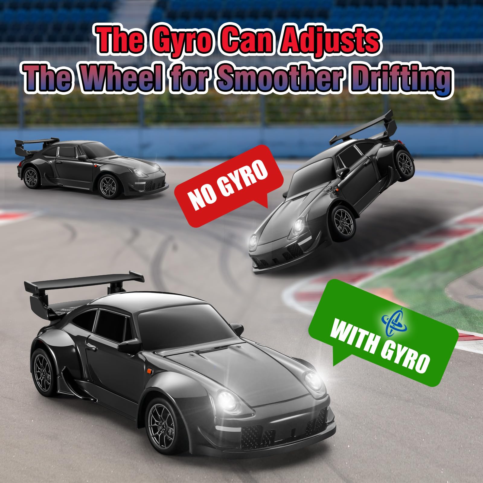 ACAMMZAR Mini RC Drift Car with Gyro, 1:43 4WD Full Proportional RC Cars, 18KM/H High Speed Remote Control Car with Lights, Extra Racing Tires, Vehicle for Adults Kids Boys, Black