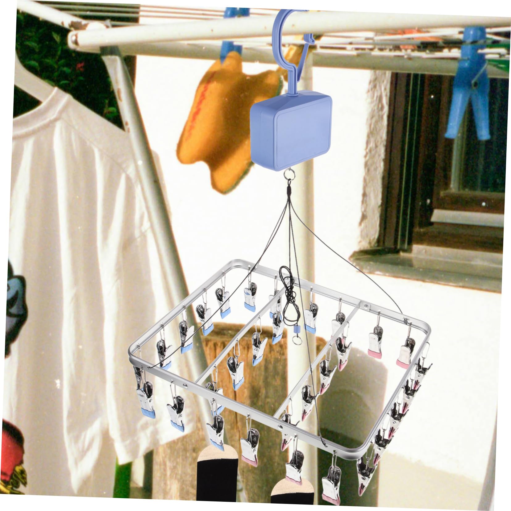 Hochklappbarer Sockenaufhänger mit 30 Clips, Aluminiumlegierung, Blau