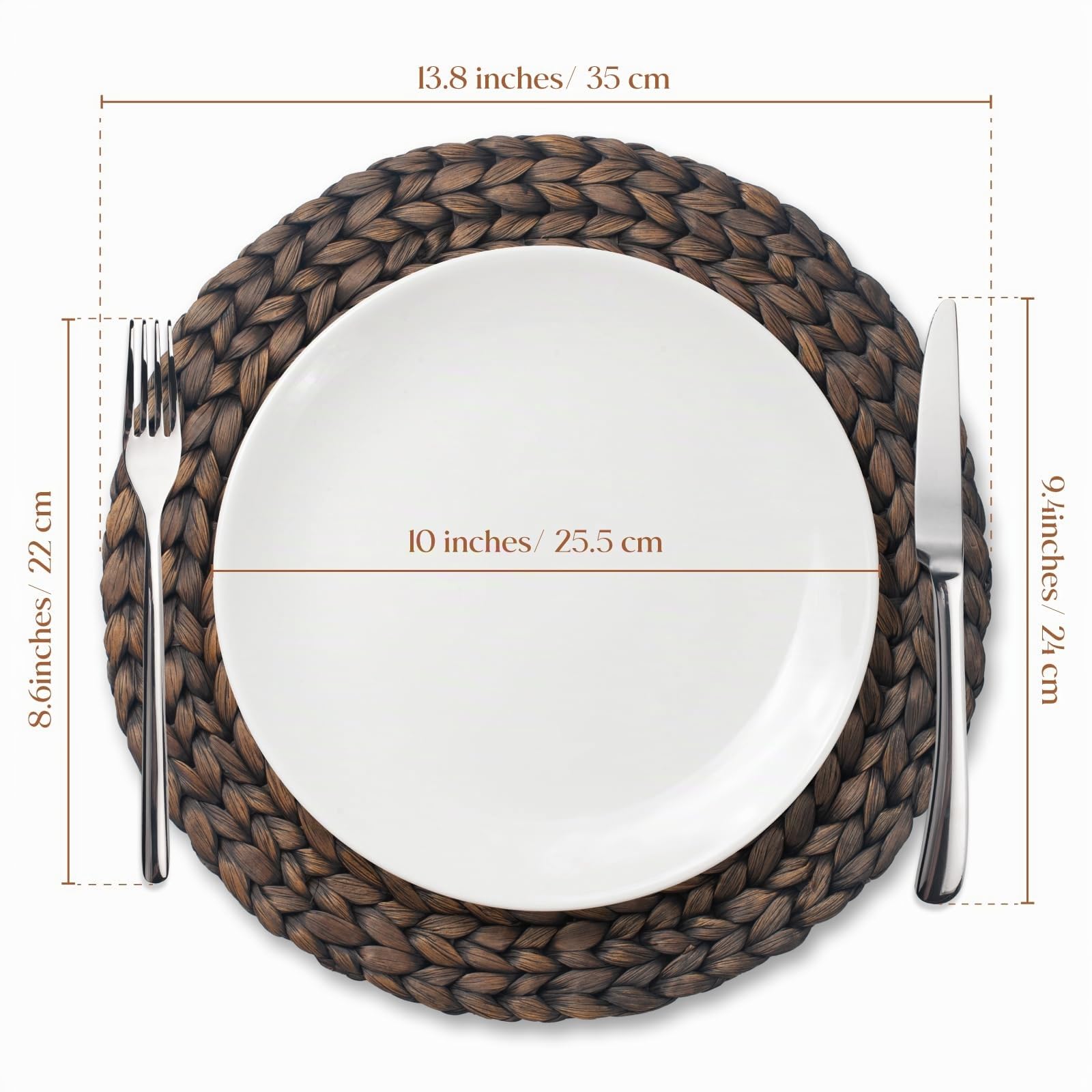 YANGQIHOME Platzset aus Wasserhyazinthe, rundes Tischset, handgemachte runde Platzdeckchen, Telleruntersetzer für Esstisch und Boho Deko, Weihnachten (6er Set, 35 cm, Schwarz)