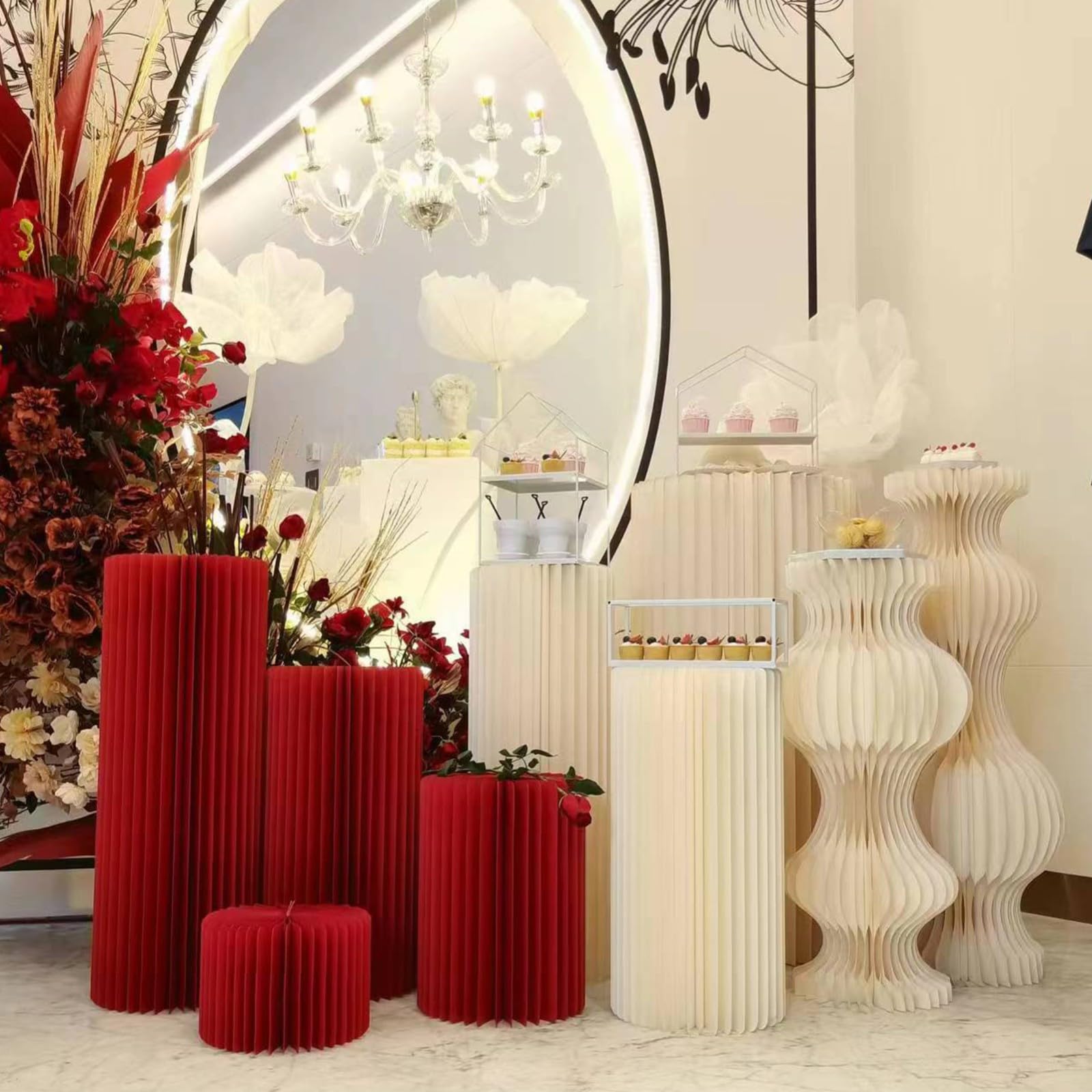 Soporte de cartón plegable para tartas, pilares cilíndricos para decoración de fiestas y bodas