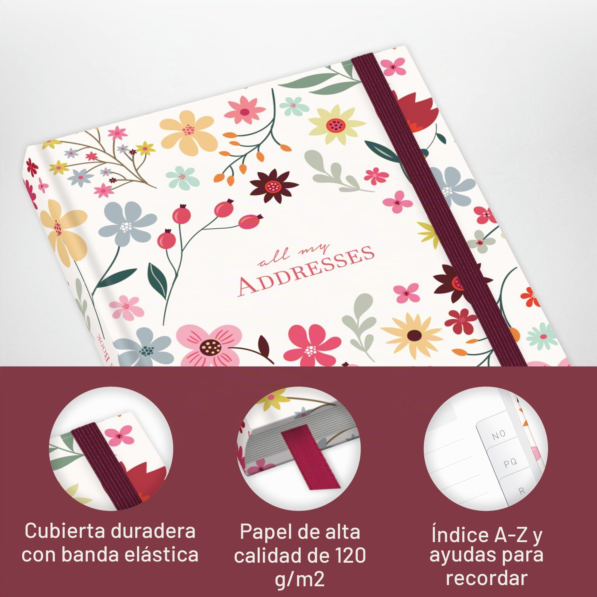 paper&you® libreta de direcciones A6+ con índice A-Z y papel premium "Flor salvaje" de 120 g/m² para contactos, cumpleaños y contraseñas - sostenible & respetuoso con el clima