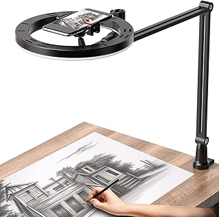 10" Desk Ring Light with Stand and Phone Holder, Overhead Phone Mount with Flexible Articulating Arm&Desktop C-Clamp, for Zoom Meetings, Live Streaming, Makeup, Nail Art, YouTube Video Recording