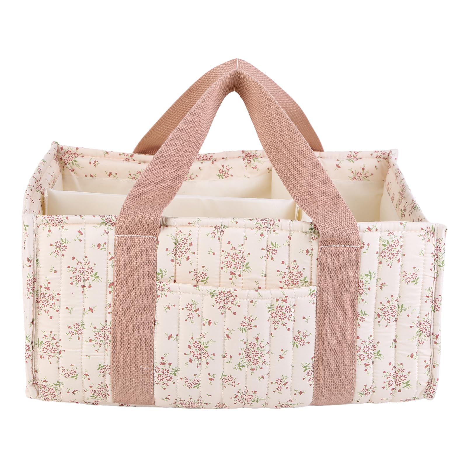 Floral Diaper Caddy Organizer with Handle Stylish Nursery Storage Basket with Removable Partition Babies Shower Gifts Basket for and Girl (Daisy Pink) (style4)