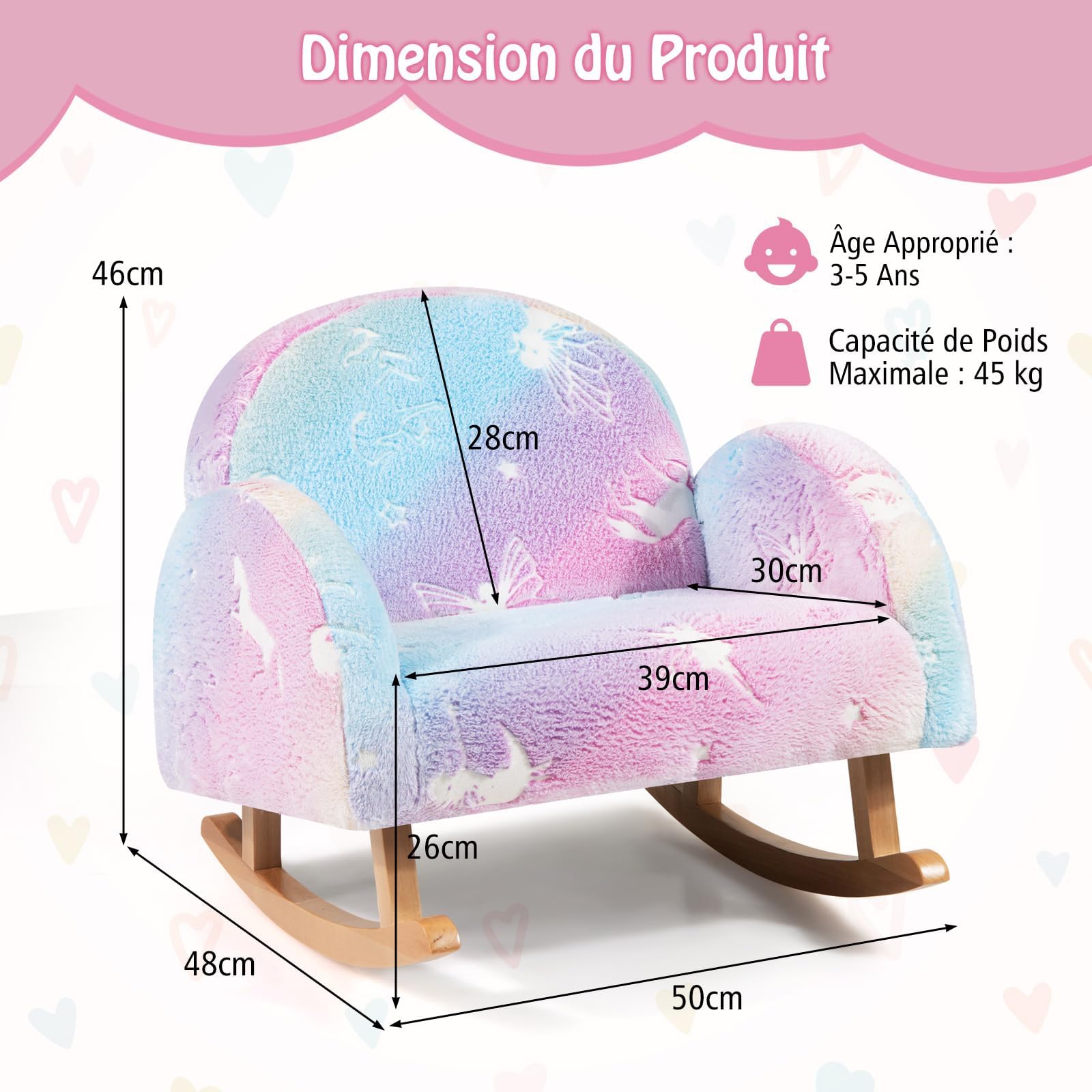 FANTASK Kindersofa Schaukelstuhl im Dunkeln Leuchtend, Kindersessel gepolstert aus Flanellstoff mit Rückenlehne & Armlehnen, Kindercouch für Kinder ab 2 Jahren