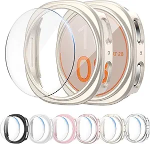 Cuteey 6+6 Pack for Samsung Galaxy Watch 8 Screen Protector Case 40mm, Hard PC Bumper Cover with Anti-Fog Tempered Glass Film for Galaxy Watch 8 Accessories Women