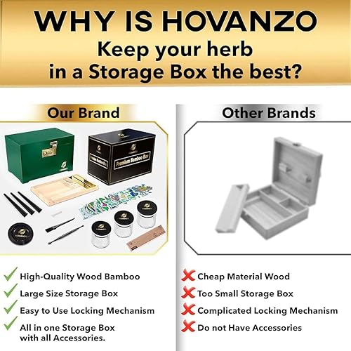 Miniatura 2 de HOVANZO Caja de almacenamiento de bambú grande de alta calidad con cerradura de combinación, juego de caja decorativa, contenedor de madera grande,