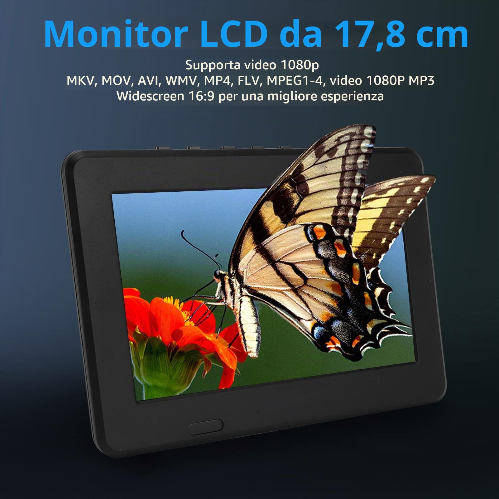 TV a Batteria Ricaricabile da 7 Pollici, Lettore Video Televisivo con Batteria Integrata da 1500 MAh TV LED Portatile Supporta Telecomando, MKV, MOV, AVI, WMV, MP4, FLV, Video