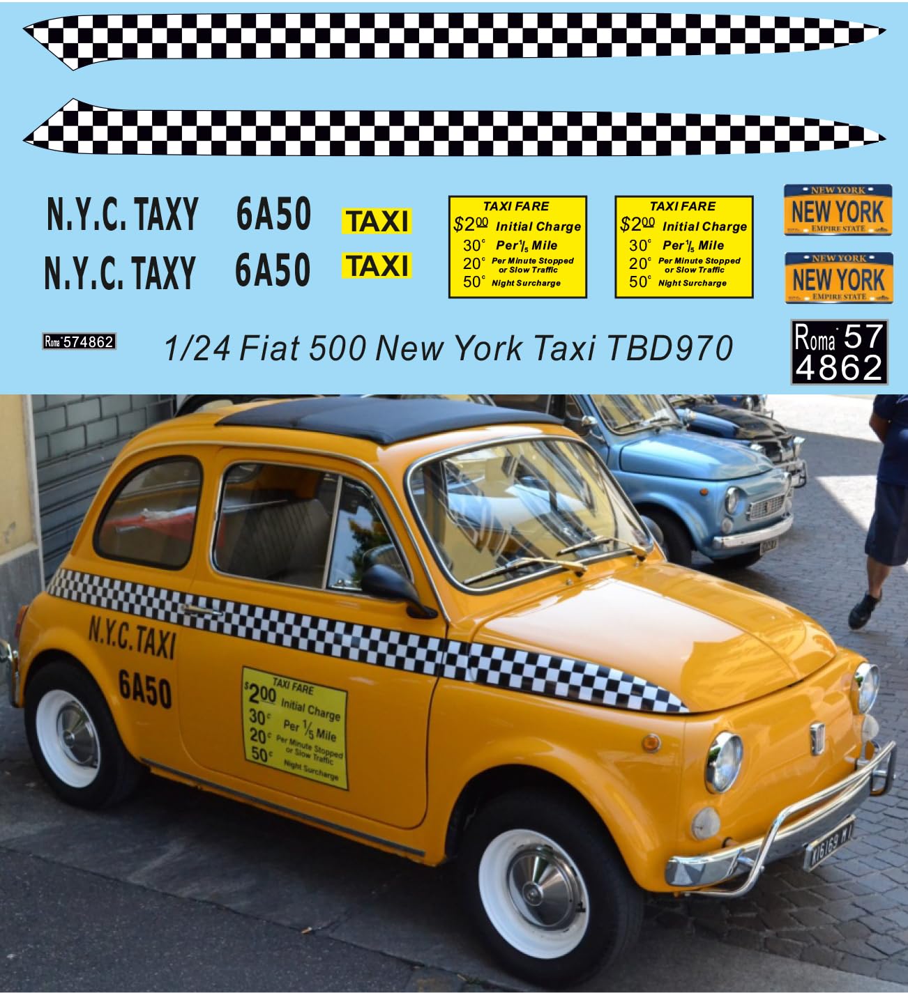 1/24 Water Decals for Fiat 500 New York Taxi Decal TBD970 : Amazon