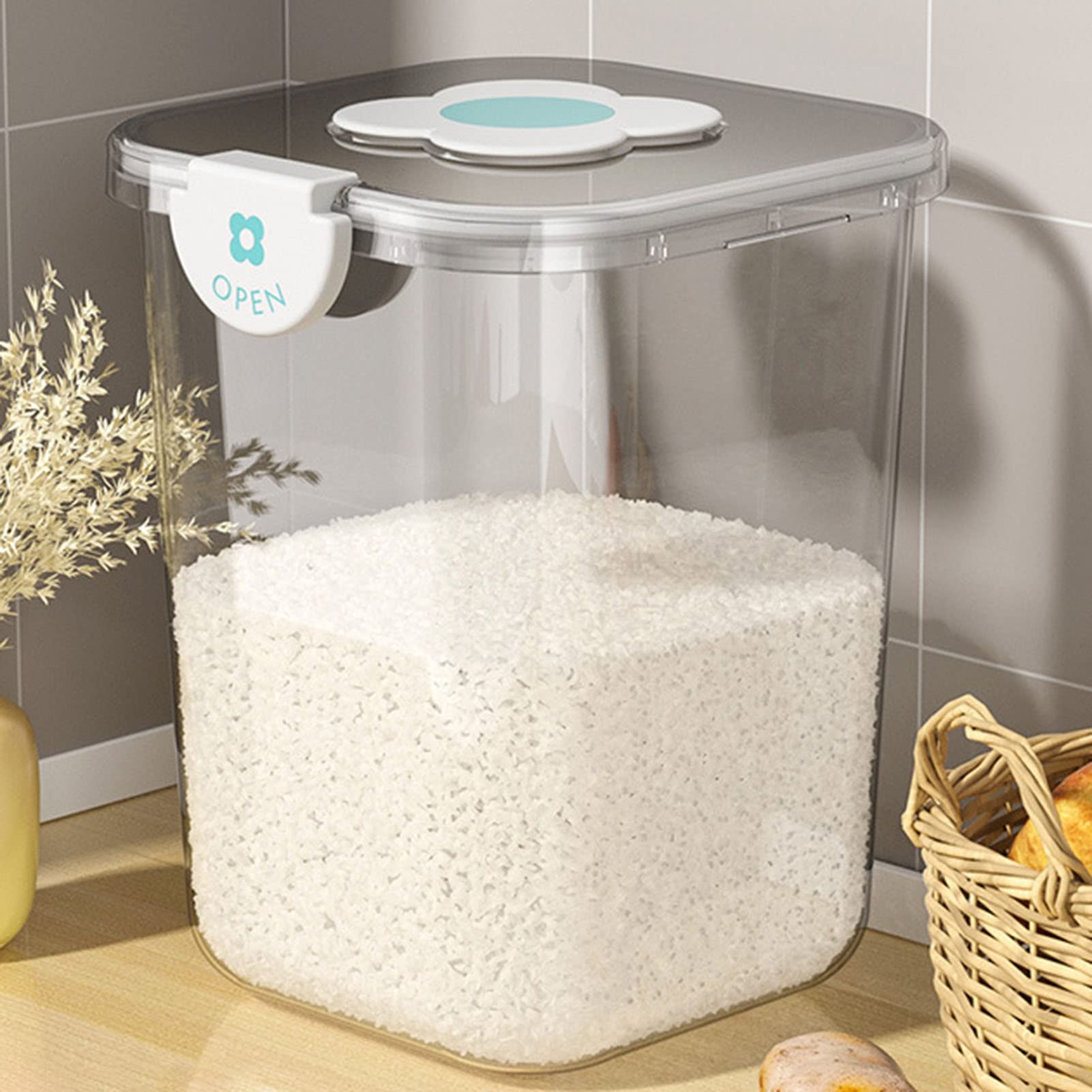 Récipient à Riz, Boîte De Rangement Pour Céréales Et Aliments Secs - Transparent - Avec Couvercle - Pour La Cuisine - 10 Kg