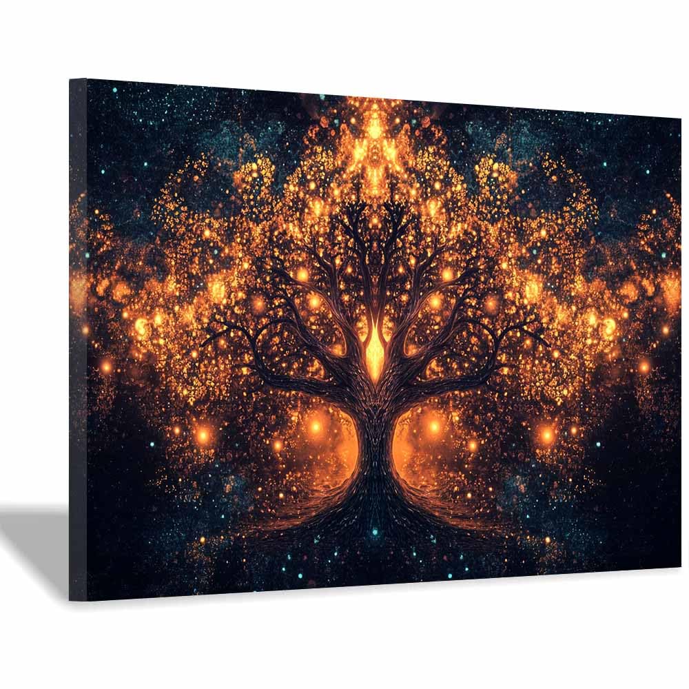 ZAMAEIU Tree of life wall decor Flame-cluster tree On Canvas Prints Poster Pictures for Living Room Bedroom Home Office Wall Decoration(orange)-30x50cm Framed