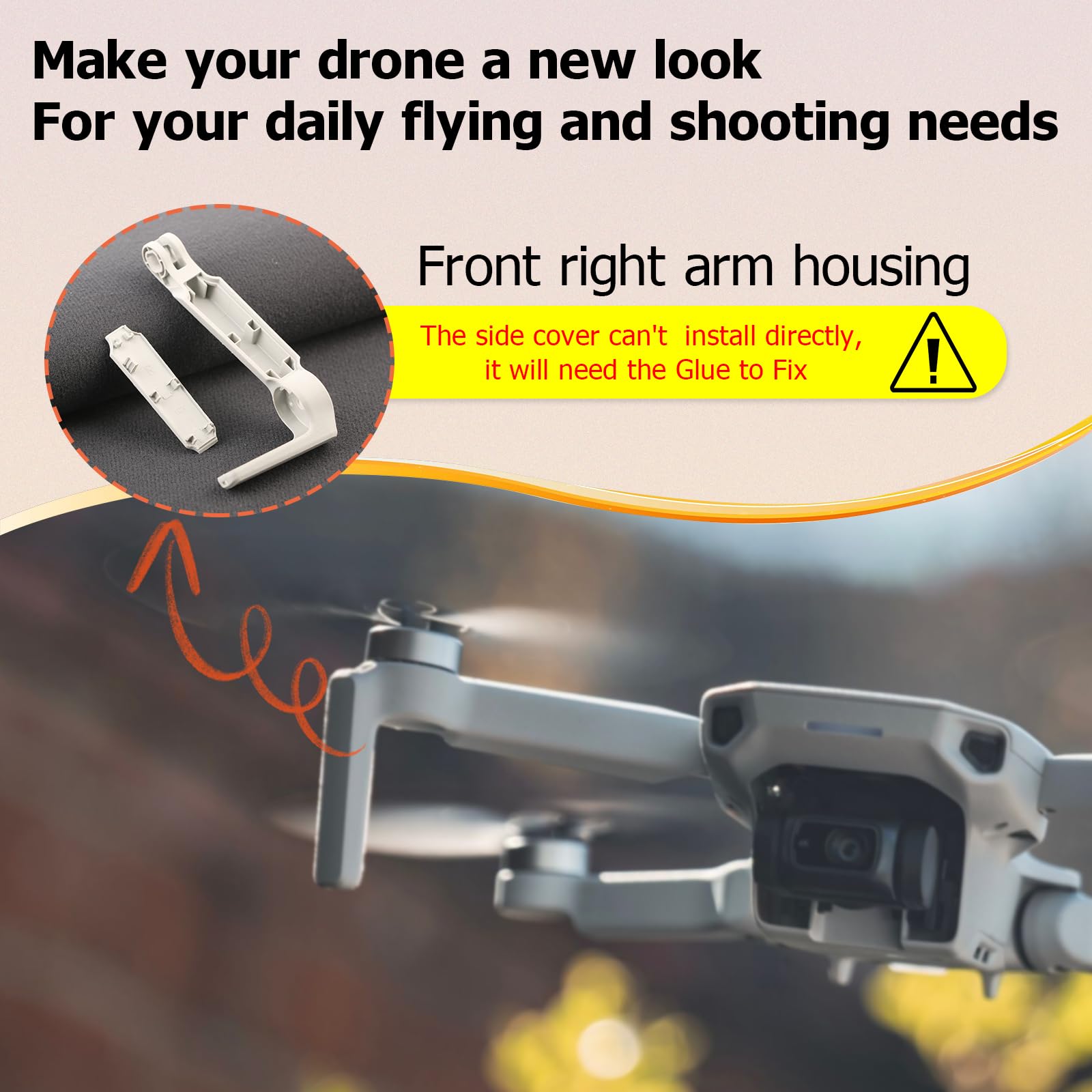 Bras de Rechange sans Moteur pour DJI Mini 2/Mini/Mini SE Coque de Bras de Réparation pour DJI Mini 2/Mini/Mini SE Drone (Avant Droit)