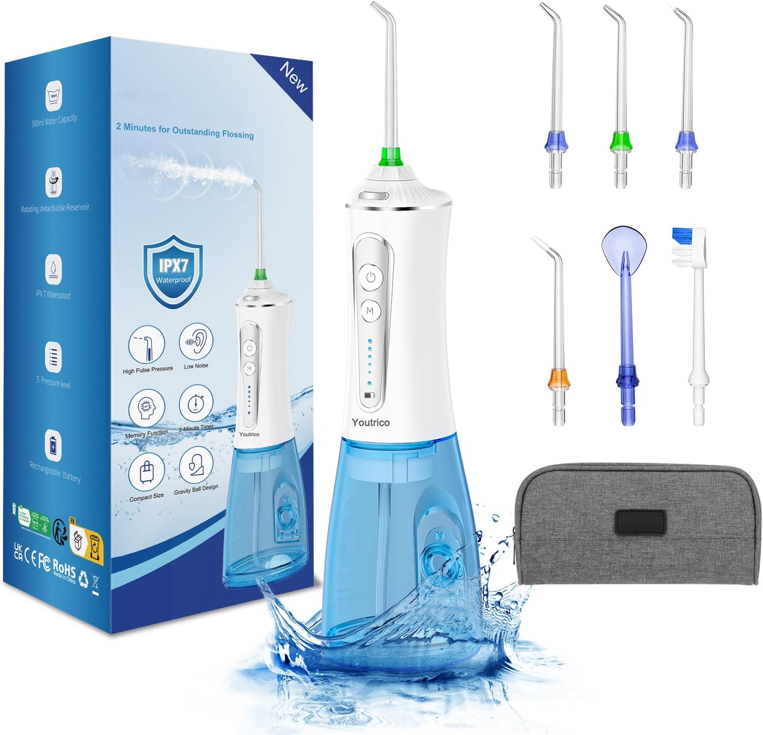 Youtrico2023 upgraded whitening water floss, portable and rechargeable, gentle teeth whitening, IPX7 waterproof (HF-P11) (YC-P11)
