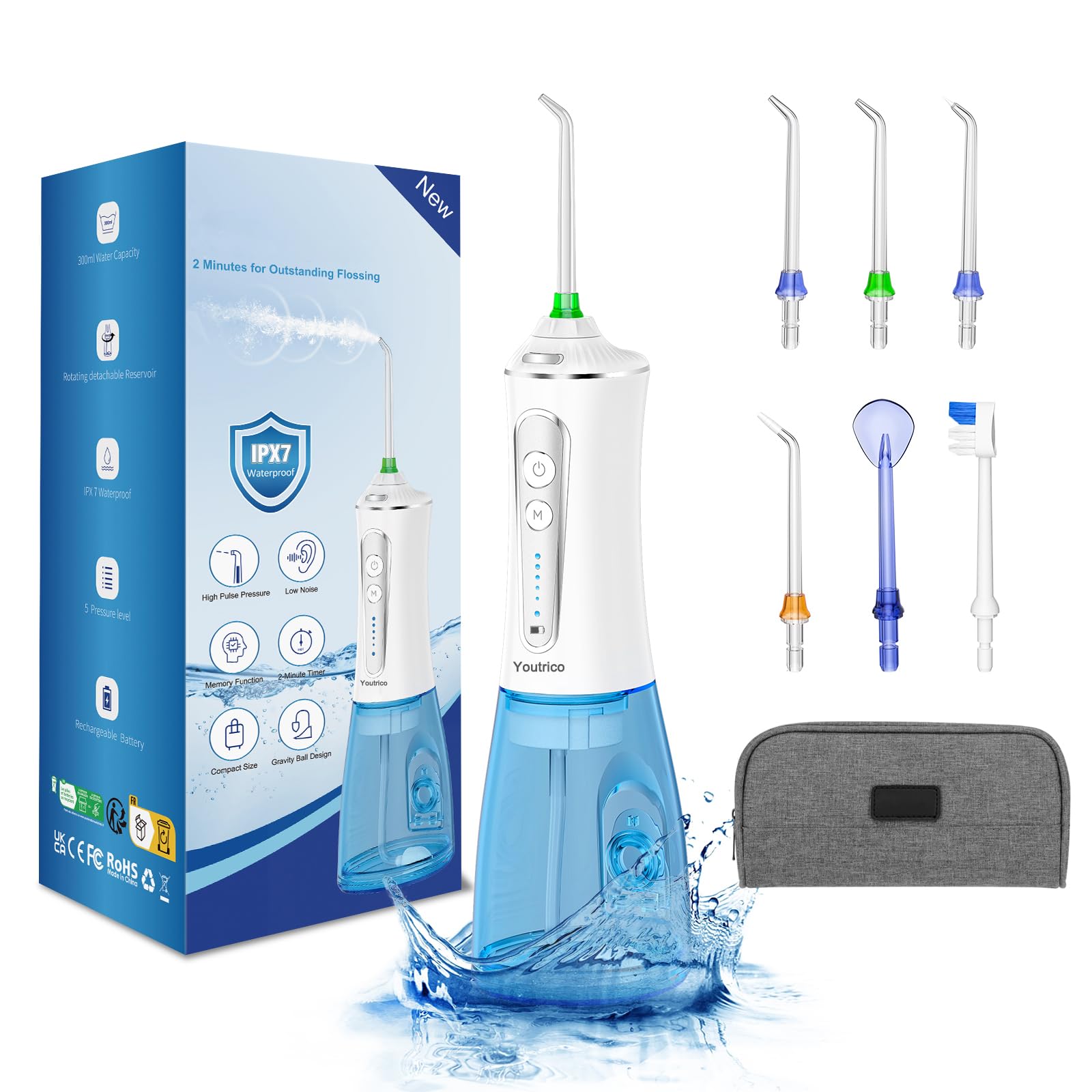 Youtrico2023 upgraded whitening water floss, portable and rechargeable, gentle teeth whitening, IPX7 waterproof (HF-P11) (YC-P11)