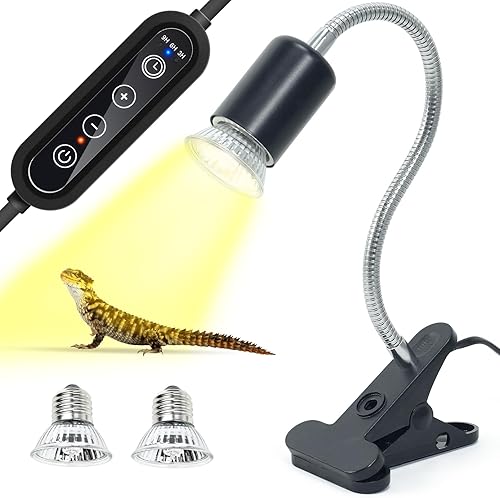 BINANO Lámpara de calor temporizada con bombillas UVA UVB duales de 50 W para reptiles, tortugas, tortugas y cachorros interruptor de calor