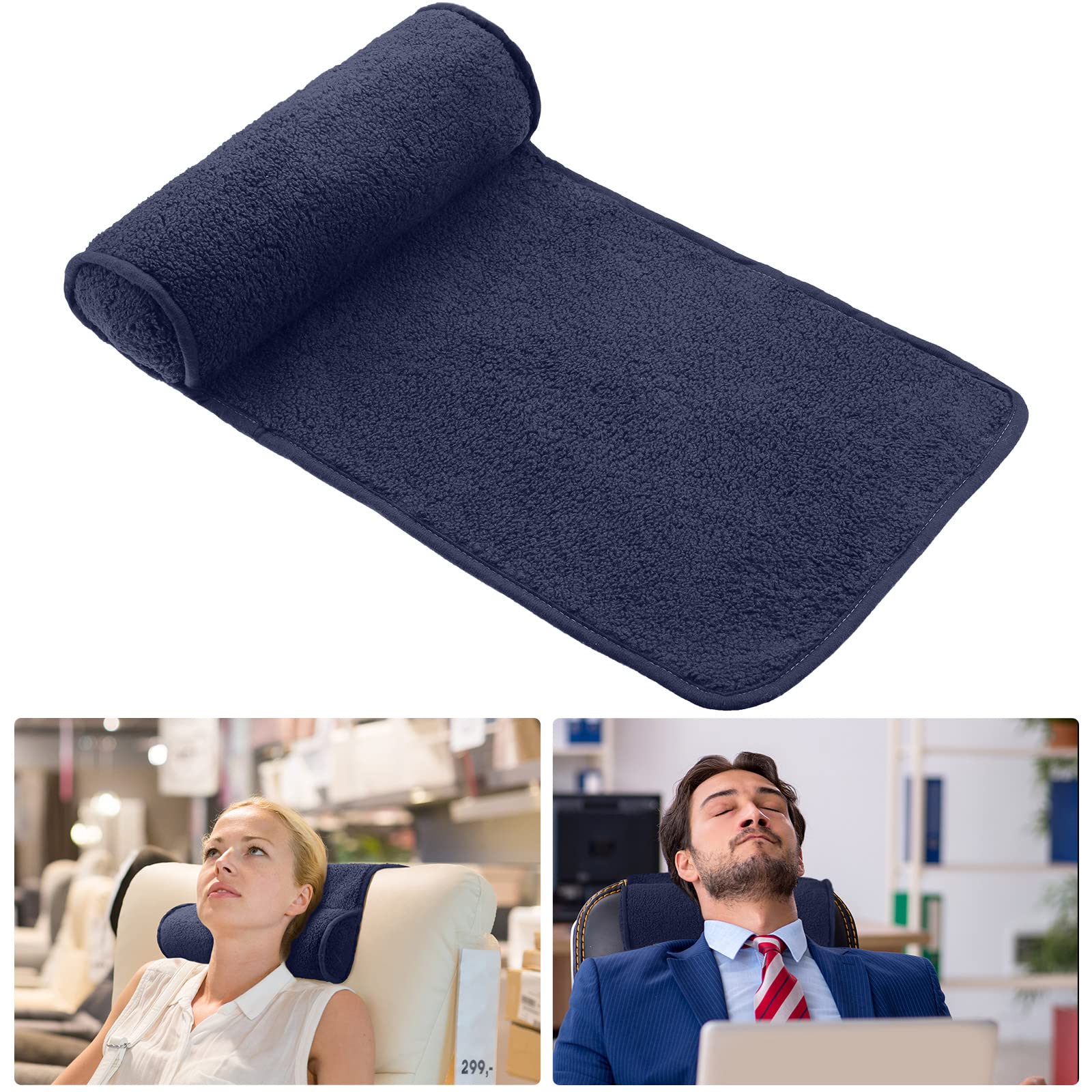 WeysatNeck Pillow for Recliner Head Pillow Adjustable Plush Pillow Neck Roll Non Slip Fleece Couch Neck Head Support Pillow for Travel Home Recliner Sofa Armchair (Dark Blue)