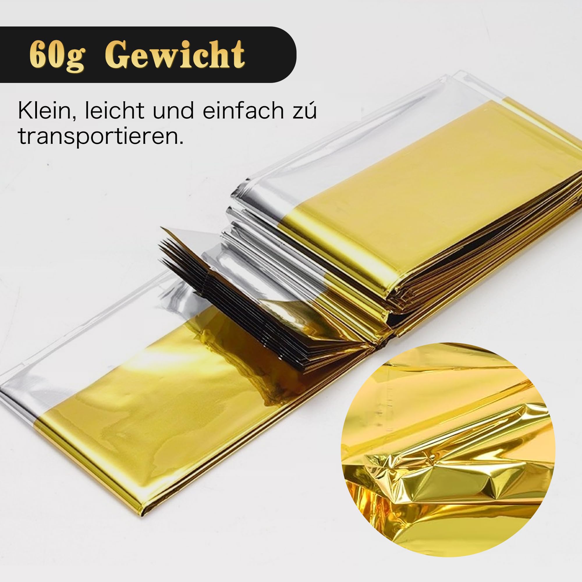 Manta termica Supervivencia 10 Piezas Aluminio Dorado Plateado 210x160 cm Emergencia Rescate