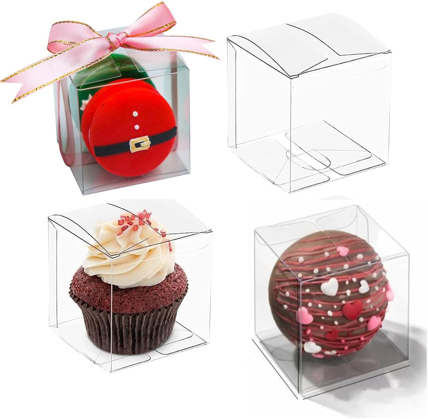 TEMLQPACK 100 Pack 3x3x3 Inch Clear Hot Chocolate Bomb Boxes Small Gift Boxes Bakery
